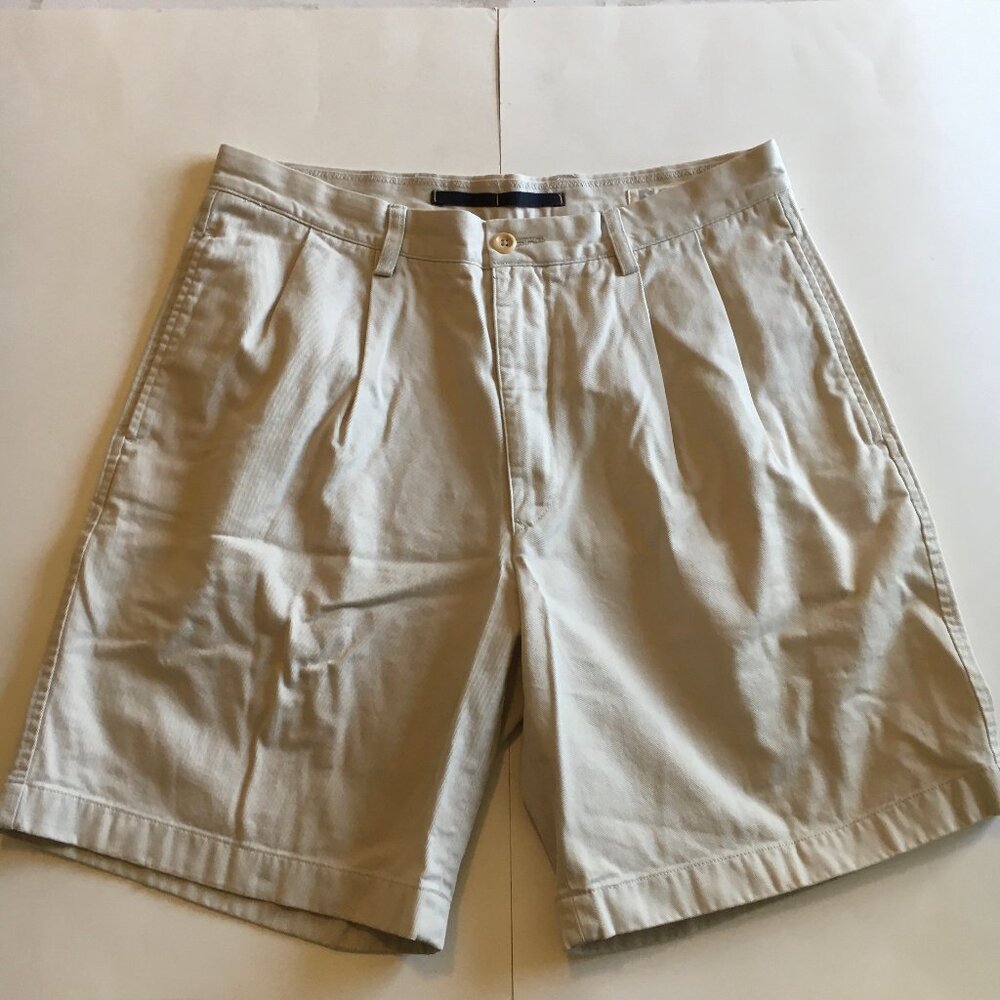 Nautica Rigger Shorts 33W Khaki Beige Pleated Chino NS-83 Classic Cotton